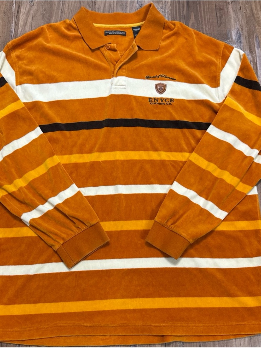 Enyce VINTAGE Orange Striped Velour Polo - Long Sleeve